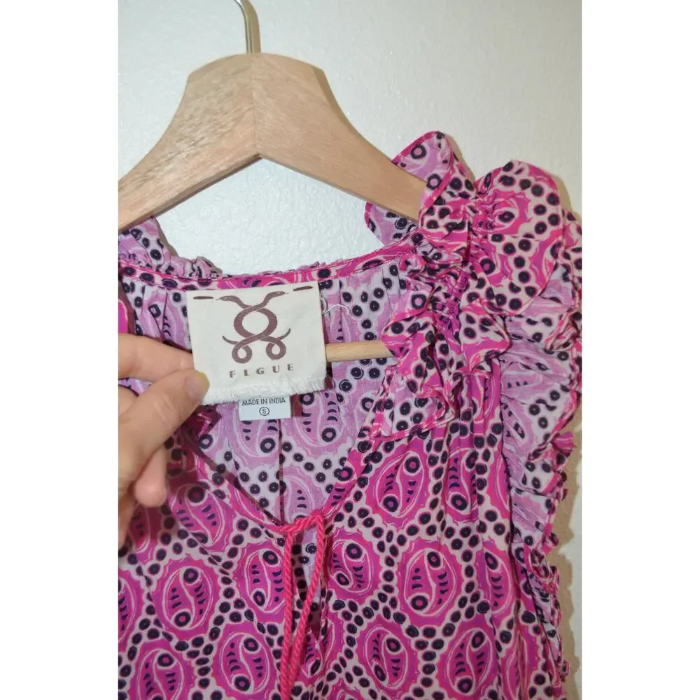 Figue Fabiana Ruffled Pink Cotton Top Size Small - Picture 2 of 4
